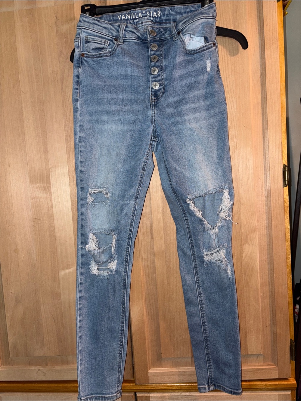 Vanilla Star Light Blue Distressed High-Rise Skinny Jeans